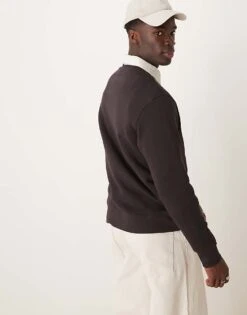 Mango Varsity Logo Crew Neck Sweatshirt In Burgundy For Men Mid Blue -Modern Menswear 207384091 3