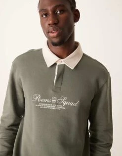 Mango Collegiate Detail Polo Neck Sweatshirt In Green For Men -Modern Menswear 207384310 1 green 1