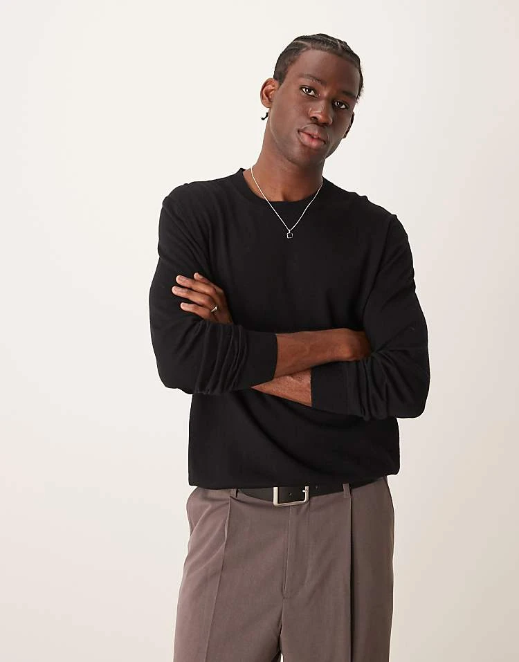 Mango Round Neck Wool Sweatshirt In Black For Men 3 Mango Round Neck Wool Sweatshirt In Black For Men