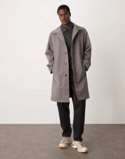 Mango Belted Mid Length Trenchcoat In Grey For Men