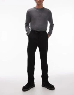 Mango Drawstring Adjustable Waist Slim Fit Trouser In Black For Men -Modern Menswear 207390658 1 black 1