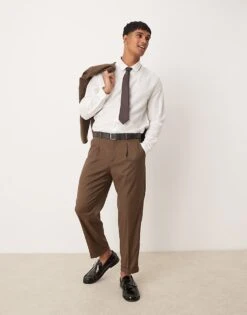 Mango Regular Fit Mid Waist Trouser Co-ord In Brown For Men