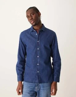 Mango Classic Regular Fit Denim Shirt In Dark Wash Blue For Men Dark Blue