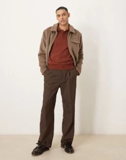 Mango Knitted Button Down Polo Jumper In Burgundy For Men -Modern Menswear 207421958 4