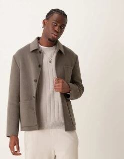 Mango Button Down Pocket Detail Shacket In Grey For Men