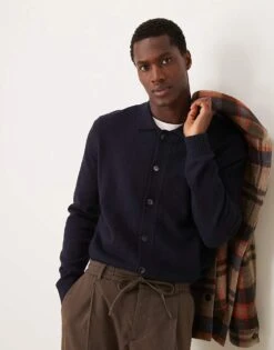 Mango Knitted Button Down Cardigan In Navy For Men -Modern Menswear 207421980 1 navy 1