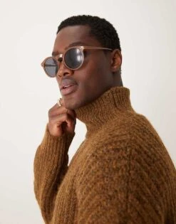 Mango High Neck Chunky Knit Jumper In Brown For Men -Modern Menswear 207422004 1 brown 1