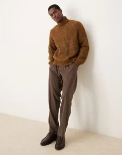 Mango High Neck Chunky Knit Jumper In Brown For Men -Modern Menswear 207422004 3