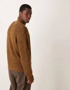 Mango High Neck Chunky Knit Jumper In Brown For Men -Modern Menswear 207422004 4