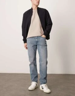 Mango Mid Waist Straight Leg Jean In Mid Wash Blue For Men Mid Blue