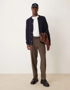 Mango Tie Waist Pleat Front Straight Leg Trouser In Brown For Men