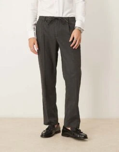 Mango Tie Waist Pleat Front Straight Leg Trouser In Charcoal For Men -Modern Menswear 207422855 1 charcoal 1