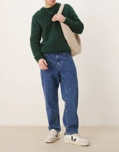 Mango Relaxed Fit Straight Leg Jeans In Dark Blue For Men Mid Blue