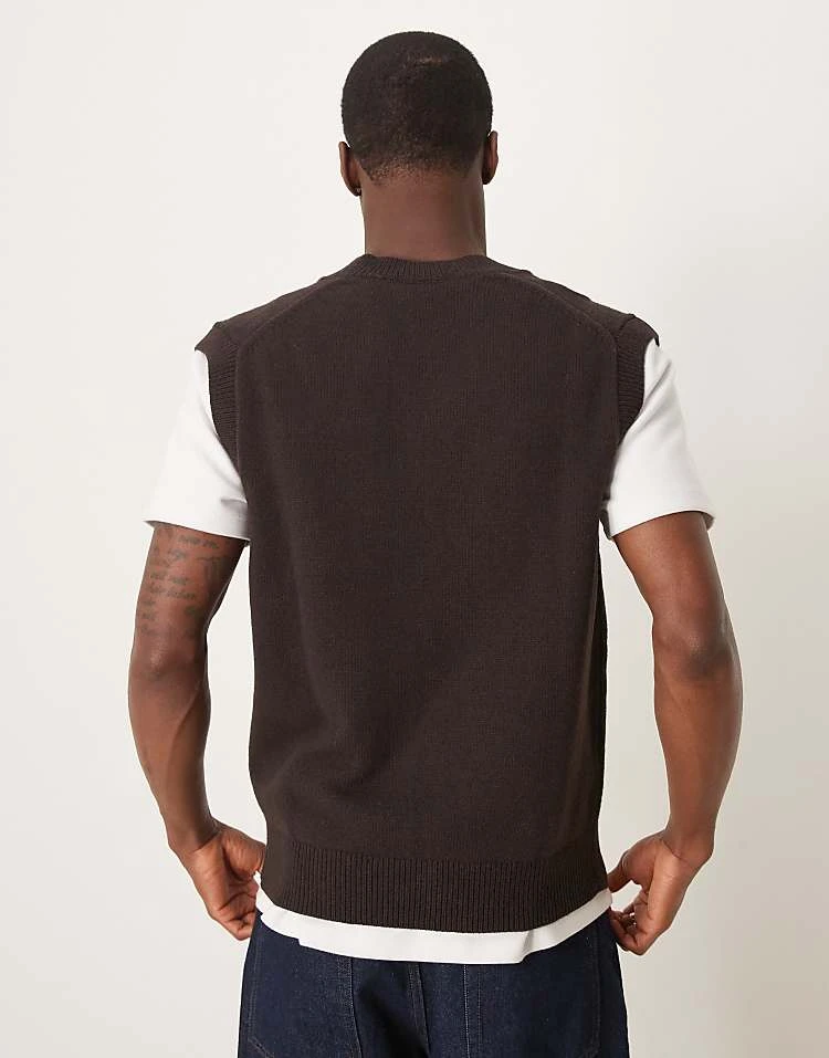 Mango V-neck Sweater Vest In Dark Brown For Men 4 Mango V-neck Sweater Vest In Dark Brown For Men - Image 2