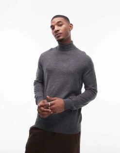 Mango Fine Knit Turtle Neck Long Sleeve Jumper In Grey For Men -Modern Menswear 207715502 1 grey 1