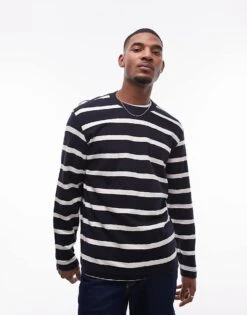 Mango Long Sleeved Stripe T-shirt In Black And White For Men -Modern Menswear 207715519 2