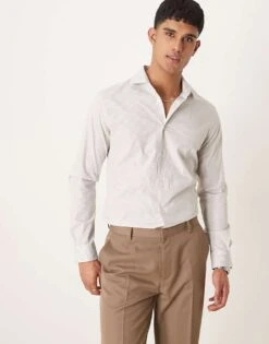 Mango Thin Brown Stripe Shirt In White For Men -Modern Menswear 207804445 1 white 1