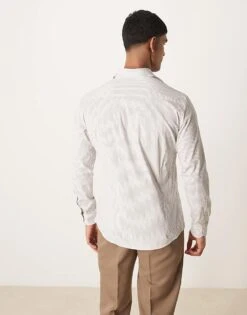 Mango Thin Brown Stripe Shirt In White For Men -Modern Menswear 207804445 3