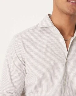 Mango Thin Brown Stripe Shirt In White For Men -Modern Menswear 207804445 4