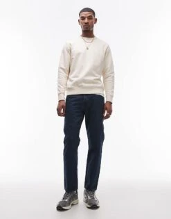 Mango Relaxed Straight Fit Jeans In Dark Blue For Men