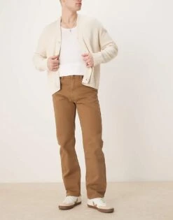 Mango Straight Fit Vintage Washed Jeans In Light Brown For Men Tan