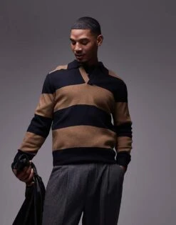 Mango Rugby Polo Shirt In Brown & Navy Stripe For Men -Modern Menswear 207884796 1 navy 1