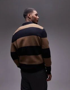 Mango Rugby Polo Shirt In Brown & Navy Stripe For Men -Modern Menswear 207884796 4