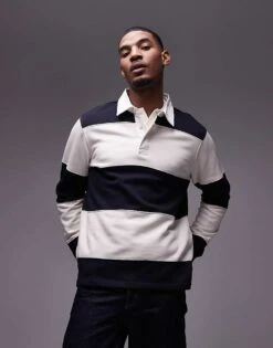 Mango Rugby Polo Shirt In Navy & White Stripe For Men -Modern Menswear 207884810 1 navy 1