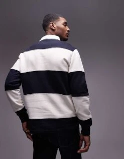 Mango Rugby Polo Shirt In Navy & White Stripe For Men -Modern Menswear 207884810 4