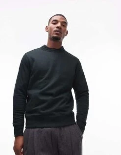 Mango Crew Neck Sweatshirt In Dark Green For Men -Modern Menswear 207884844 1 green 1