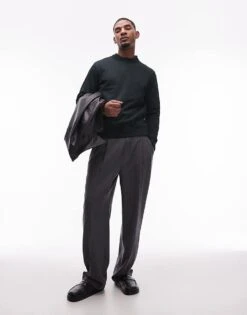 Mango Crew Neck Sweatshirt In Dark Green For Men -Modern Menswear 207884844 4