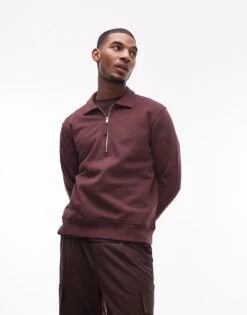 Mango Zip Through Sweatshirt In Burgundy For Men -Modern Menswear 207886064 1 burgundy 1