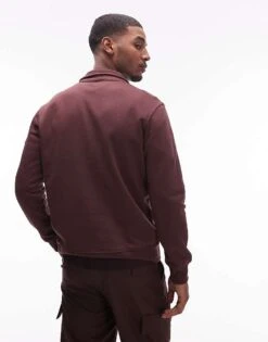 Mango Zip Through Sweatshirt In Burgundy For Men -Modern Menswear 207886064 3