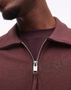 Mango Zip Through Sweatshirt In Burgundy For Men -Modern Menswear 207886064 4