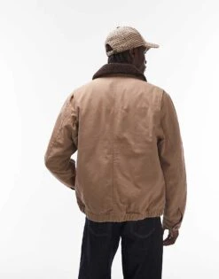 Mango Contrast Collar Harrington Jacket In Brown For Men -Modern Menswear 207889346 3