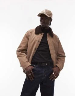 Mango Contrast Collar Harrington Jacket In Brown For Men -Modern Menswear 207889346 4