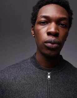 Mango Wool Mix Bomber Jacket In Charcoal For Men -Modern Menswear 207889347 3