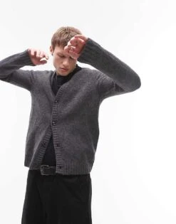 Mango Soft Touch Wool Mix Cardigan In Charcoal For Men -Modern Menswear 207889425 1 charcoal 1