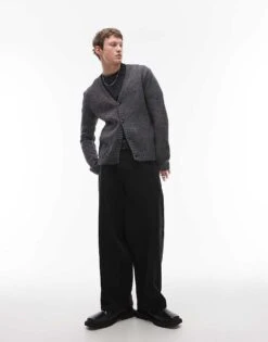 Mango Soft Touch Wool Mix Cardigan In Charcoal For Men -Modern Menswear 207889425 3