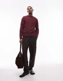 Mango Soft Touch Wool Mix Sweater In Burgundy For Men