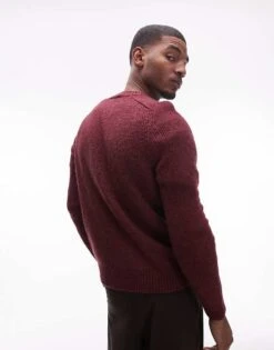 Mango Soft Touch Wool Mix Sweater In Burgundy For Men -Modern Menswear 207889439 3