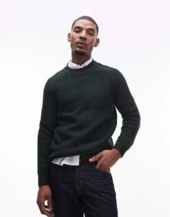 Mango Crew Neck Jumper In Dark Green For Men -Modern Menswear 207889453 1 darkgreen 1