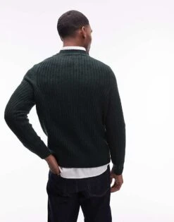 Mango Crew Neck Jumper In Dark Green For Men -Modern Menswear 207889453 3