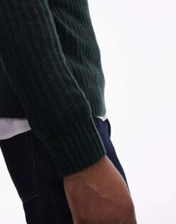 Mango Crew Neck Jumper In Dark Green For Men -Modern Menswear 207889453 4