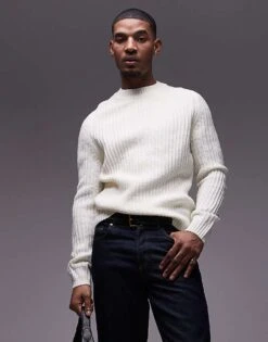 Mango Crew Neck Jumper In Ecru For Men