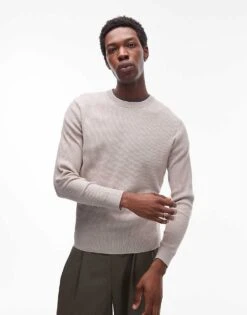 Mango Round Neck Jumper In Beige For Men Ecru