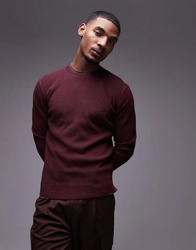 Mango Round Neck Jumper In Burgundy For Men 7 Mango Round Neck Jumper In Burgundy For Men - Image 5