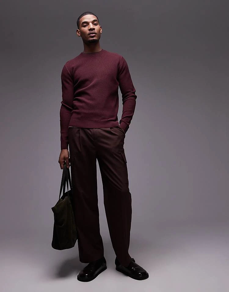 Mango Round Neck Jumper In Burgundy For Men 4 Mango Round Neck Jumper In Burgundy For Men - Image 2