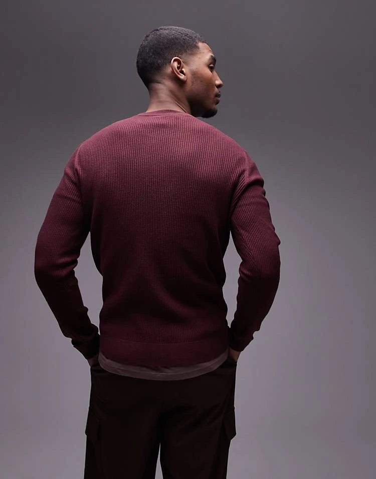 Mango Round Neck Jumper In Burgundy For Men 5 Mango Round Neck Jumper In Burgundy For Men - Image 3