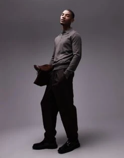 Mango Knitted Button Up Polo Sweater In Light Brown For Men -Modern Menswear 207891521 2